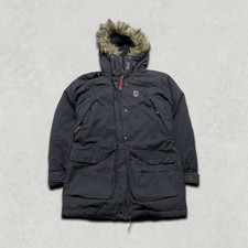 Fjällräven Parka Mens Small Faux Fur Trim Down Fill Padded Coat, Black