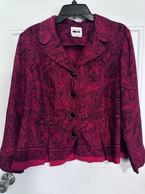 Vtg Leslie Fay Women s Career Office Button Down Red/Black Bolero Jacket Size 14
