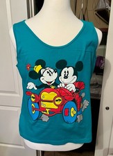 Disney Mickey Minnie Mouse Vintage Teal Tank Top Shirt LARGE - Mickey and Co