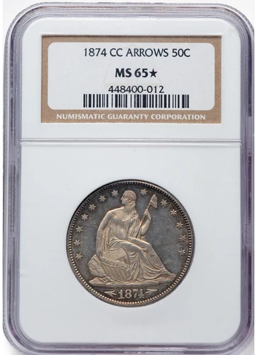 1874-CC LIBERTY SEATED 50C NGC MS 65