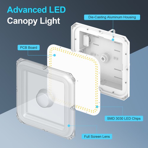 100W LED Canopy Light Adjustable 3000K, 4000K,5000K Outdoor Gas Station Lighting - Picture 8 of 16