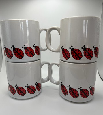 Lady Bug in Spring Mugs set/4,  with German paper napkins makes a cute gift