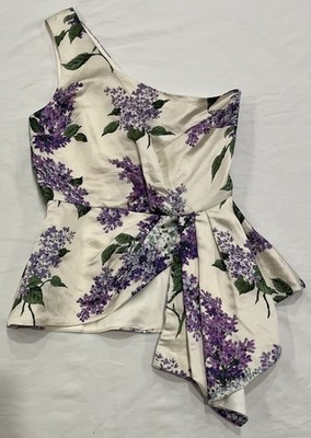 Libertine Lilac Garden One Shoulder Peplum Linen Blend Top Authentic NWT Small