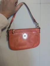 Coach Leather Coral Peach Convertible Wristlet Small Mini Purse Clutch