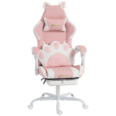 Gaming Stuhl Bürostuhl Ergonomischer Gamer Stuhl mit Fußstütze, Rosa