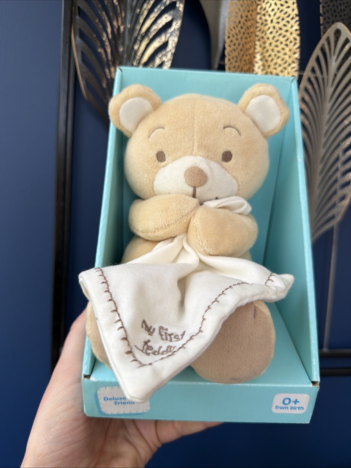 TU Sainsburys Teddy Bear Baby my first 1st Soft Toy Blanket blankie cream 9.5""