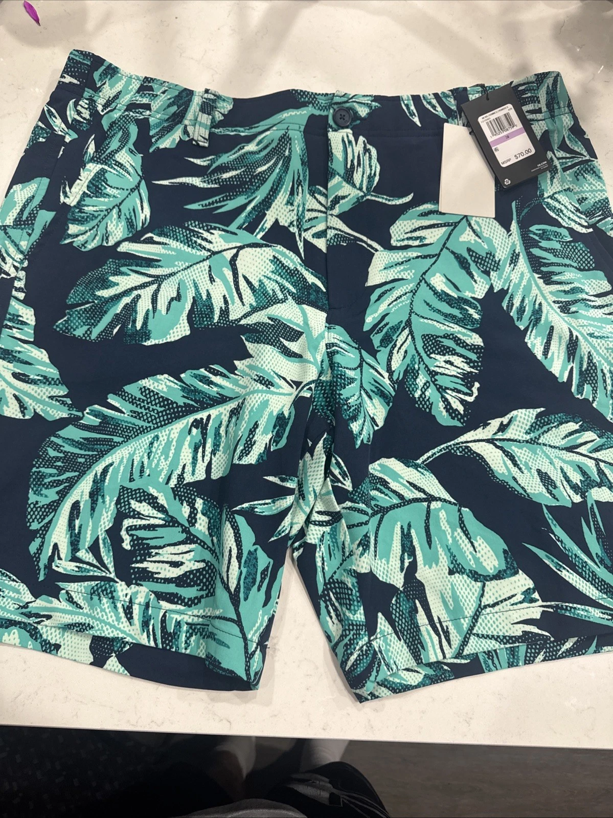 Under Armour Golf Shorts Tropical Palms Print 38 x 10 Navy Green NWT MSRP $70