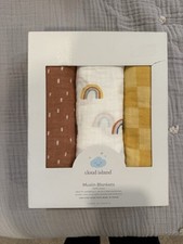 Cloud Island Breathable Cotton Muslin Blankets 3 Pack 47x47 Multicolor Rainbow