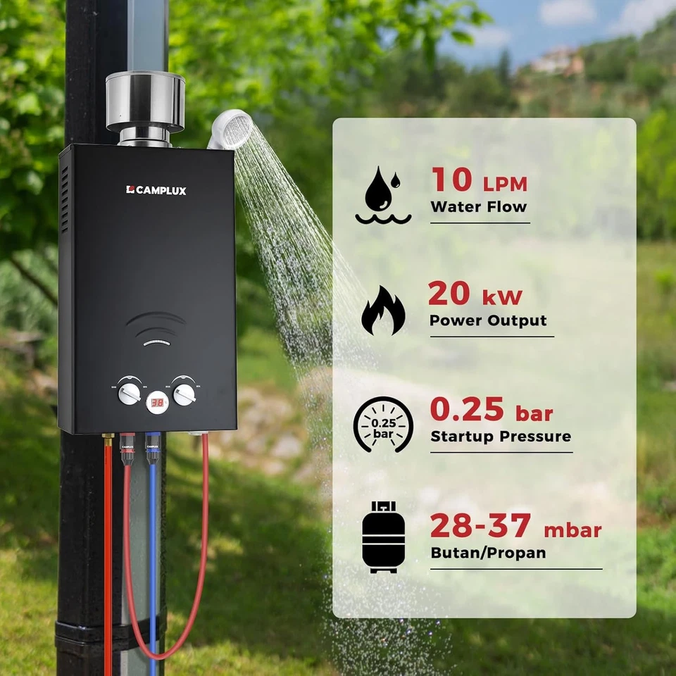 CAMPLUX 20kW 10L Propane Gas Instant Water Heater LPG Boiler Heater & Shower kit - Image 2 of 4