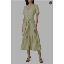 Love, Whit Citron Dot Midi Maxi Dress Womens Sz XS Tie Waist Green Whitney Port