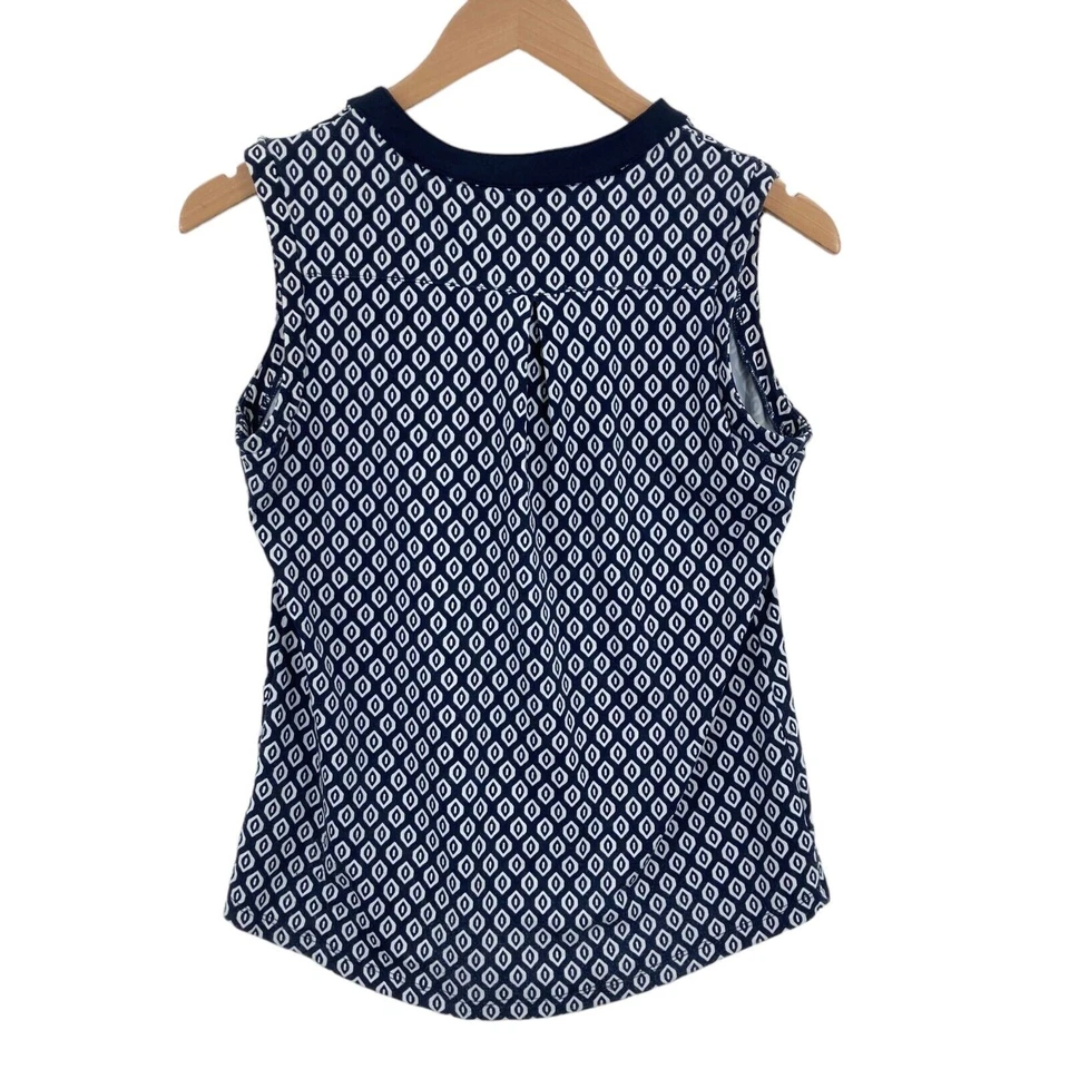 Charter Club Tank Top Womens Petite Small Navy White Geo Print Button Front - Image 2 of 4