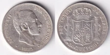 1883 ALFONSO XII 50 Centimos Spanish Philippine Silver Coin KM# 150, Stock - Z9