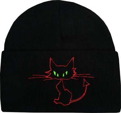 Teufelskatze Kitty Beanie Hut bestickt Gothic Alternative Halloween