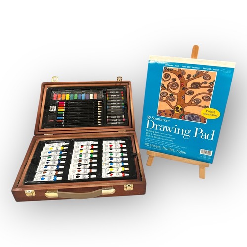 Vigorfun Deluxe Kunstset mit Holzkiste und Staffelei mit Strathmore Zeichenblock
