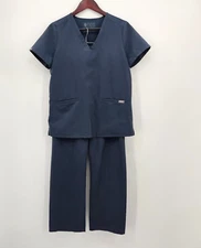 FIGS Scrub Set Size Small Livingston High Rise Pants Casma Three-Pocket Top Blue
