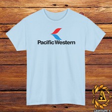 Pacific Western Airline Logo Mens T-Shirt Cotton Graphic Tee Made in USA S-5XL