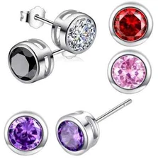 MEN WOMEN STERLING SILVER 6MM LAB DIAMOND BLING ROUND STUD EARRINGS Gift S11