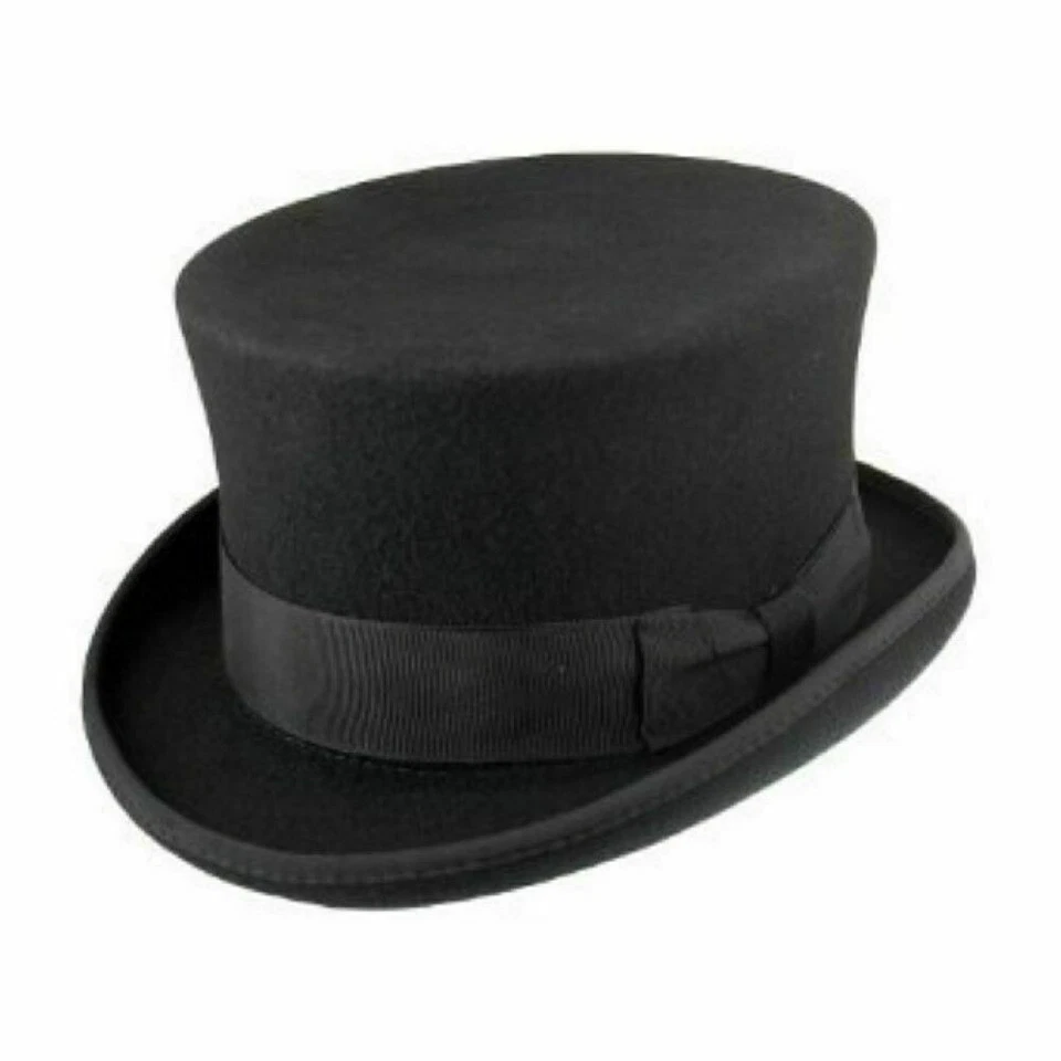 Schwarzer Zylinder aus 100% Wolle Viktorianisch Gothic Steampunk Hochzeitshut 57 - Bild 2 von 3