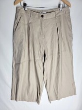 NWT CALVIN KLEIN Womens Beige Linen Blend Wide Leg Pants Lined Size 12