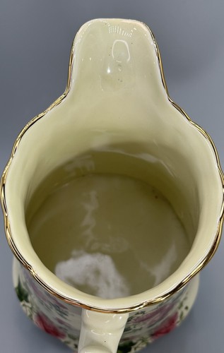 VTG Porcelain Boudoir Pitcher Beige Pink Cabbage Roses Fluted Bottom Handle - Picture 9 of 12