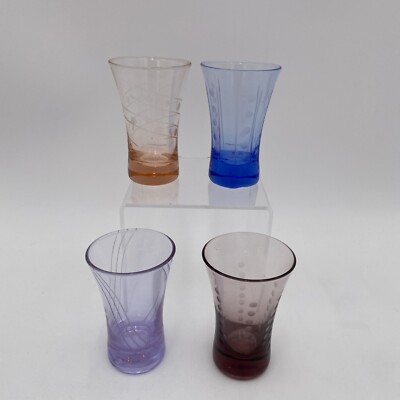 4- Vintage Shot Glasses Etched  Shot Slender Glasses