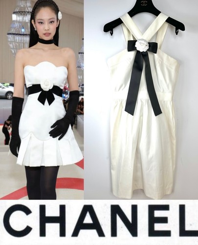 Chanel Vintage 1998 White Midi Scuba Halter Dress 38 40 42 6 8 10 Logo Bow M L - Picture 10 of 23