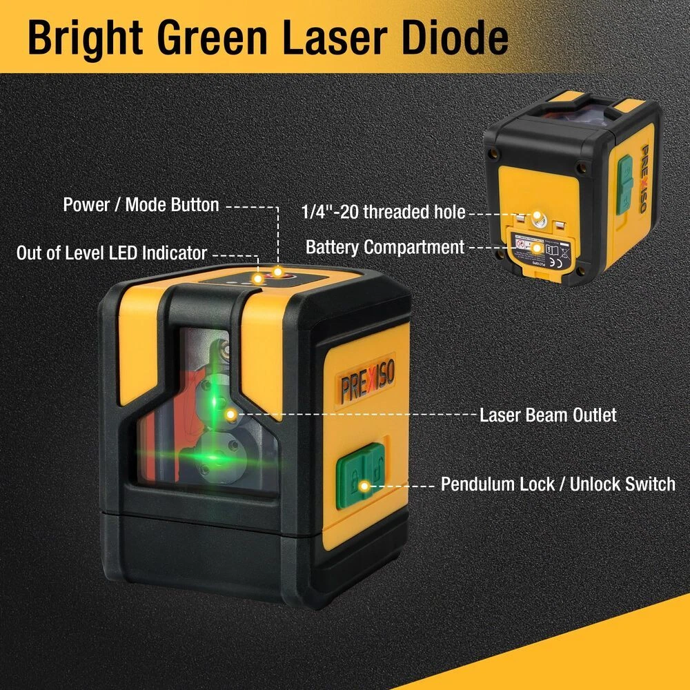 PREXISO 100Ft Self Leveling Cross Line Laser with Dual Module & Tripod