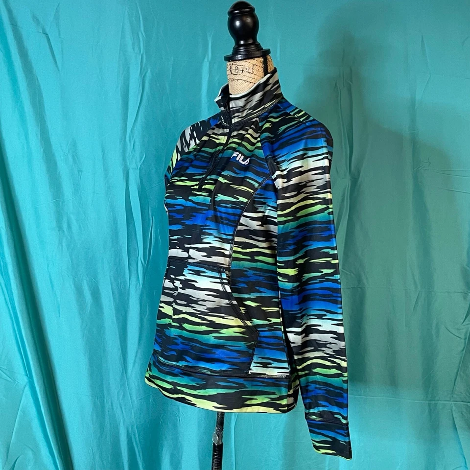 Top Fila Sport Mujer Multicolor Pequeño Estampado Animal Media Cremallera Bolsillo Canguro Foto 3 de 4
