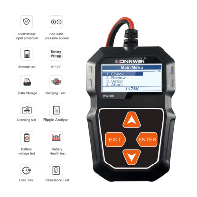 KONNWEI KW208 Car Battery Tester 12V 100-2000CCA Cranking Charging Circut Tester