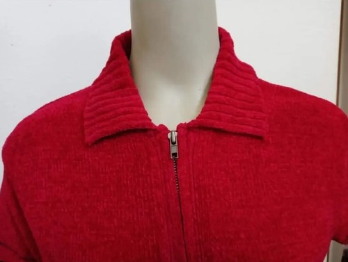 VTG Women's Erika Red Zip Front Sweater Nordic Stripe Bust 43" Soft Cozy Winter - Picture 2 of 7