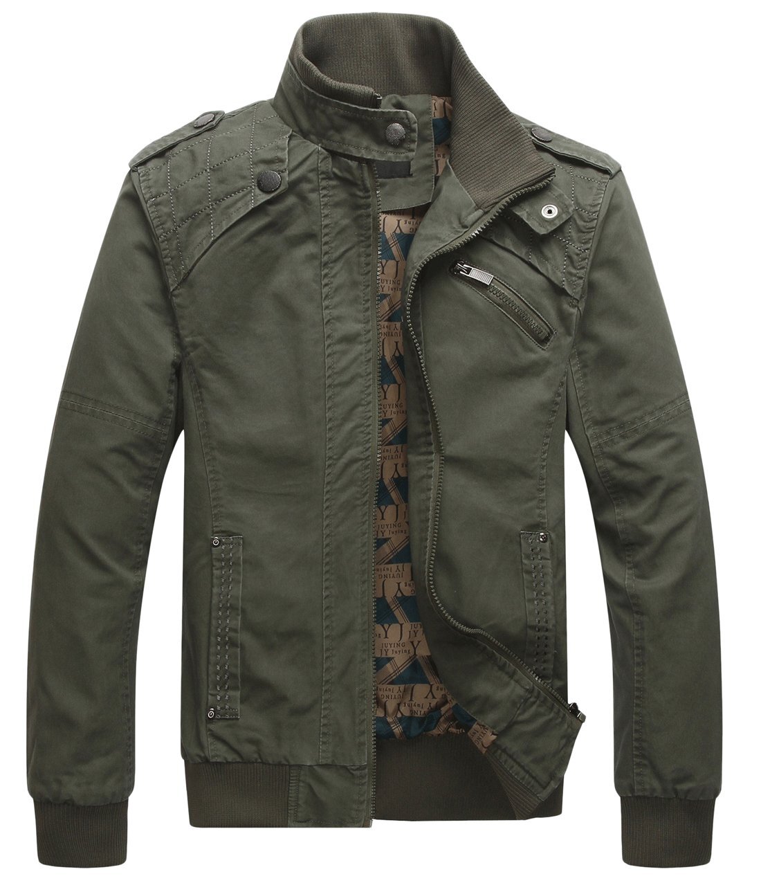 Chouyatou chouyatou Mens Casual Long Sleeve Full Zip Jacket with Shoulder Straps