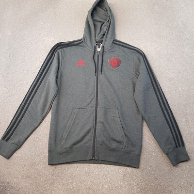 Adidas Manchester United Mens Hoodie Medium Grey Zip Up