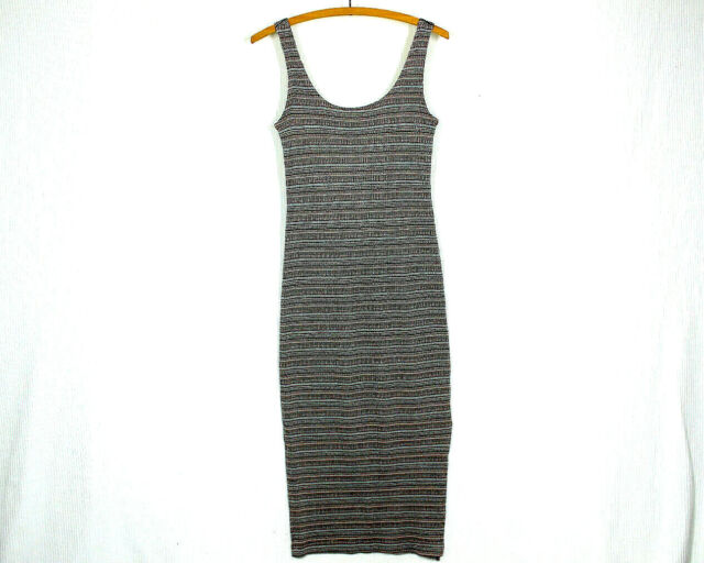 Vtg 90s Space Dye Dress S/M Cotton Blend Rib Knit Bodycon Side Slit Retro y2k