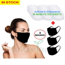 Washable Reusable Face Mask 3 Pack  Mouth Cover Filter 30 Sheets - IN STOCK