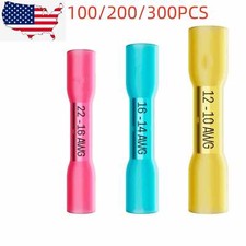 100/300PCS Heat Shrink Butt Wire Splice Connectors Crimp Terminals AWG 10-22