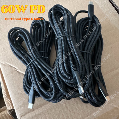 60W Type-C Cable USB-C to USB-C Fast Charger Charging 10FT Cord For iPhone 15 16