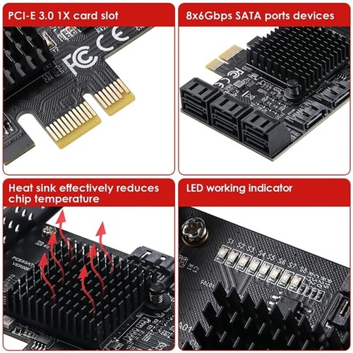 PCIE to 8Port SATA3.0 Controller Expansion Board Stable Operation Easy to Use - Afbeelding 7 van 8