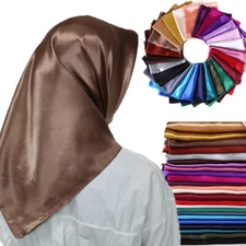 Women Soft Square Silk Satin Scarf Solid Color Hijab Head Neck Cover Scarves New