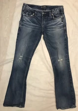 Silver AIKO Mens 30/33 Blue Distressed Denim Mid Boot Cut Jeans