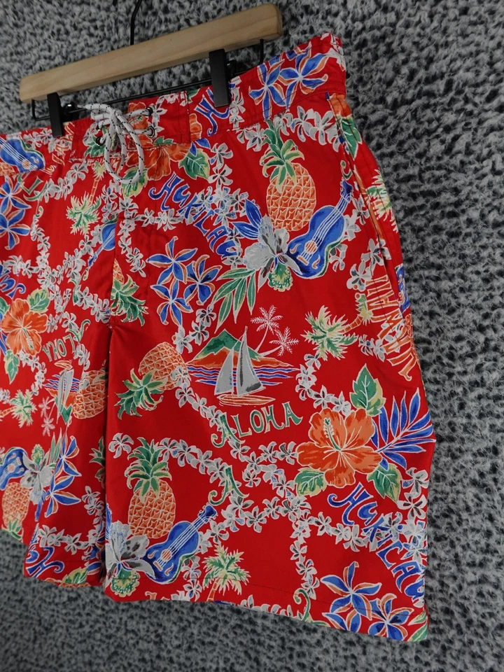 Pantalones Cortos de Natación St John's Bay Alto Riesgo Rojo Aloha Para Hombre Talla XXL Grande Malla Interior Foto 3 de 4