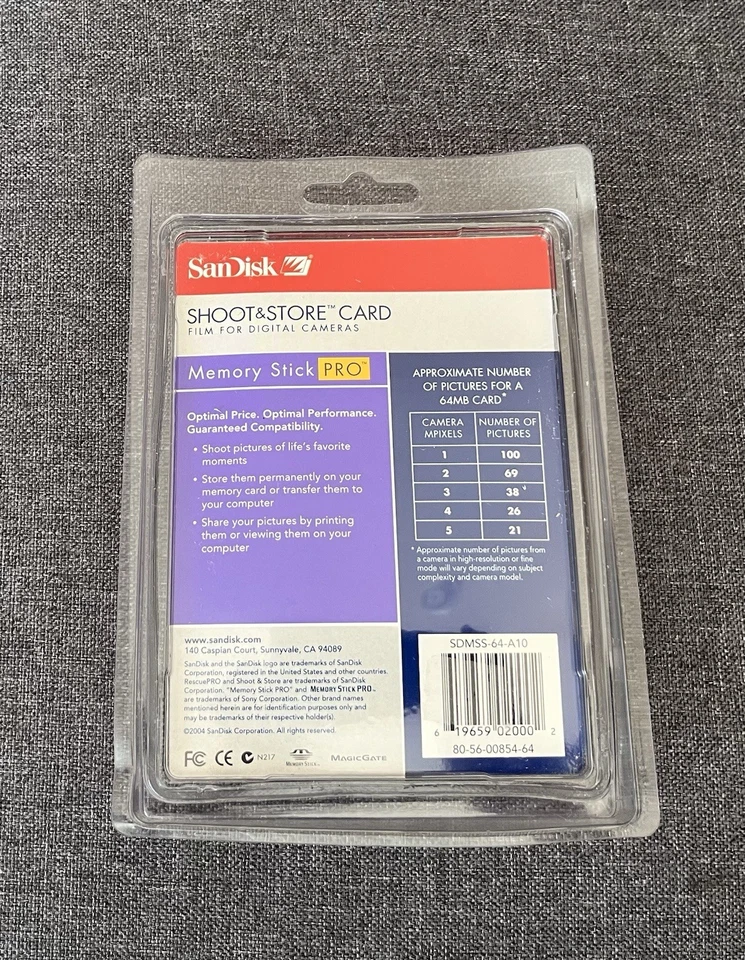 Sandisk 100 Memory Stick PRO 64MB (SDMSS-64-A10) Sealed New -2004 - Image 2 of 2