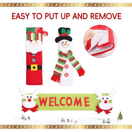 Christmas Refrigerator Handle Covers Set of 3, Snowman Christmas Kitchen Decor - Picture 6 of 7