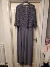 TFNC Plus Size 26 Jumpsuit Grey Wide Leg Zip Back Lace Top 3/4 Sleeve