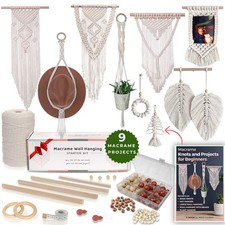 DIY Macrame Kit for Beginners  50 Pcs Supplies, 220yd Cotton Yarn, 5 Projects ...