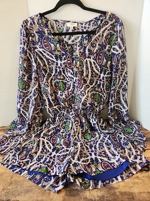 Umgee USA Paisly Floral Bell Sleeves Romper Size Small Boho Hippie Festival 