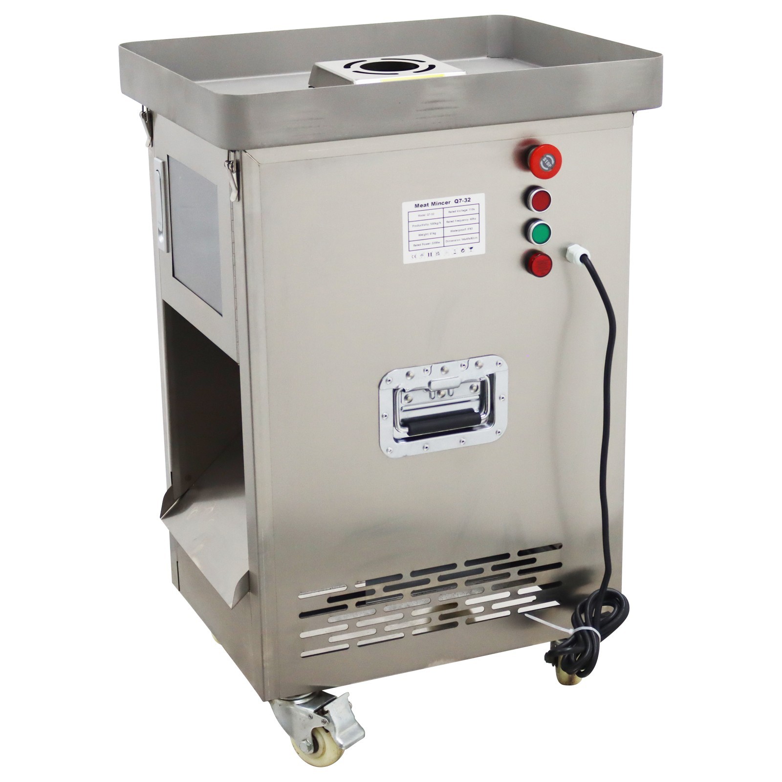 Commercial 110V Meat Grinder 2200W 400kg/h 8mm Movable Meat Mincing Machine