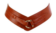 CORSET BROWN GENUINE LEATHER ELASTIC 2-2 1/4"Wd DRESS WOMEN'S BELT Sz M/L G44