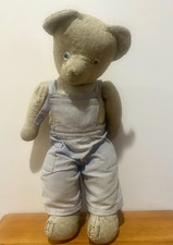 Antique Vintage 17 Tall Teddy Bear Mohair Stuffed In Overalls Rare Old