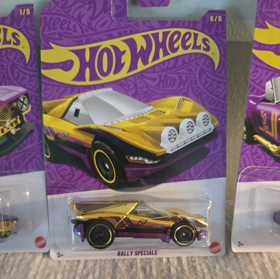 Hot Wheels 2025 Edición 57 Aniversario Púrpura y Dorado ¡Juego Completo con Persecución! Foto 2 de 4