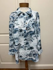 Cynthia Rowley Size 1X Blue White Amalfi Coast Print Linen Popover Shirt